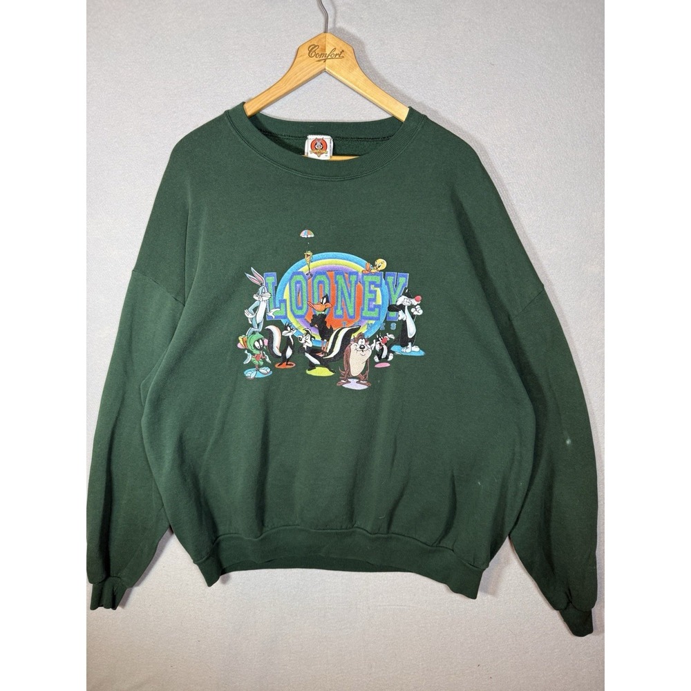 Vintage LOONEY Tunes Sweatshirt Green Y2K 1998 Graphic Made in USA Women's 3XL